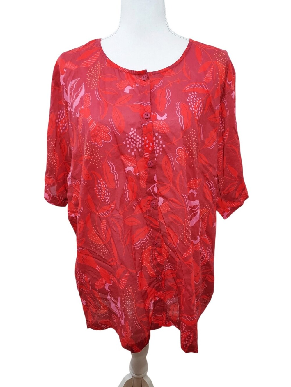 Gudrun Sjoden Red Floral Button-Front Blouse XXL